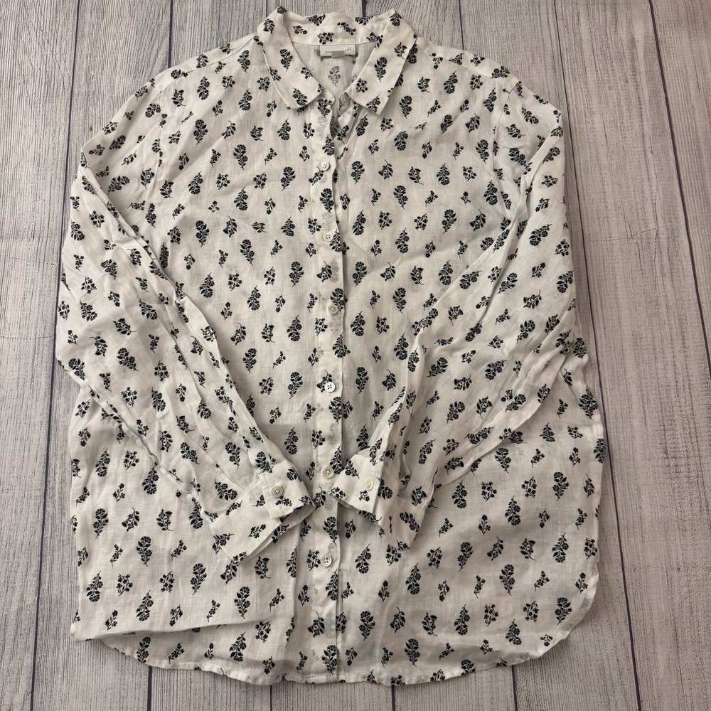 J. Jill Love Linen Floral Print Button Down Relaxed Fit Shirt Size Medium
